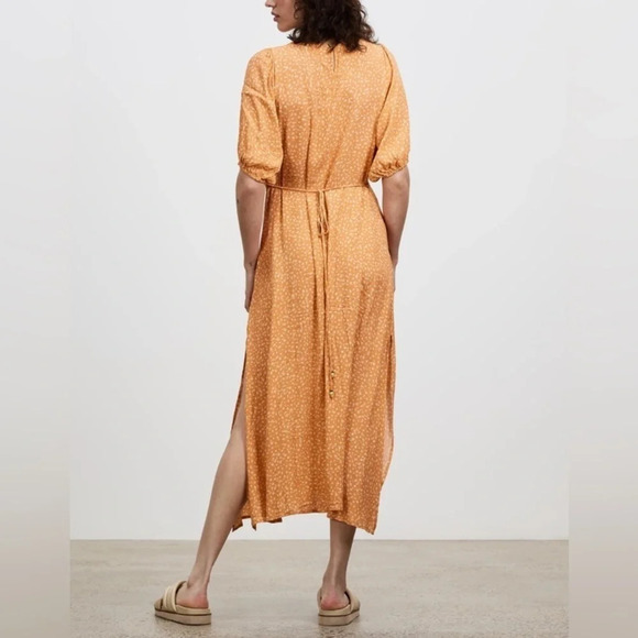 Kivari Fleur Ditsy Midi Dress Orange Rust Floral Print Tie Waist Size XS - Picture 16 of 16